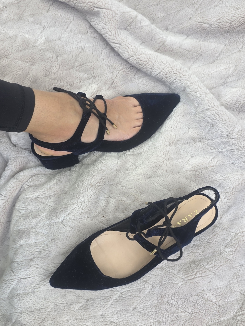 Zara Lace-Up Kitten Heels - Dark Navy Velvet
